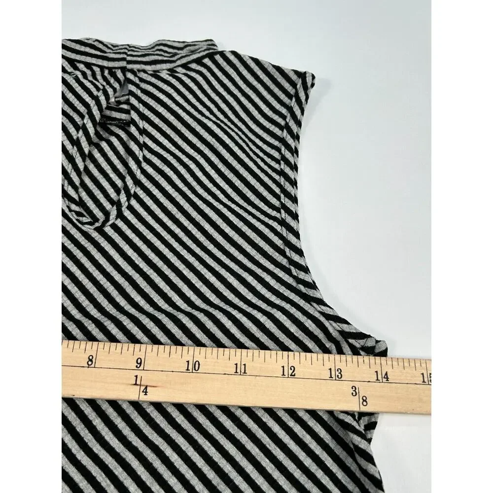 Free People Sleeveless Mock Neck Asymmetrical Hem Striped Gray Black Medium NWOT